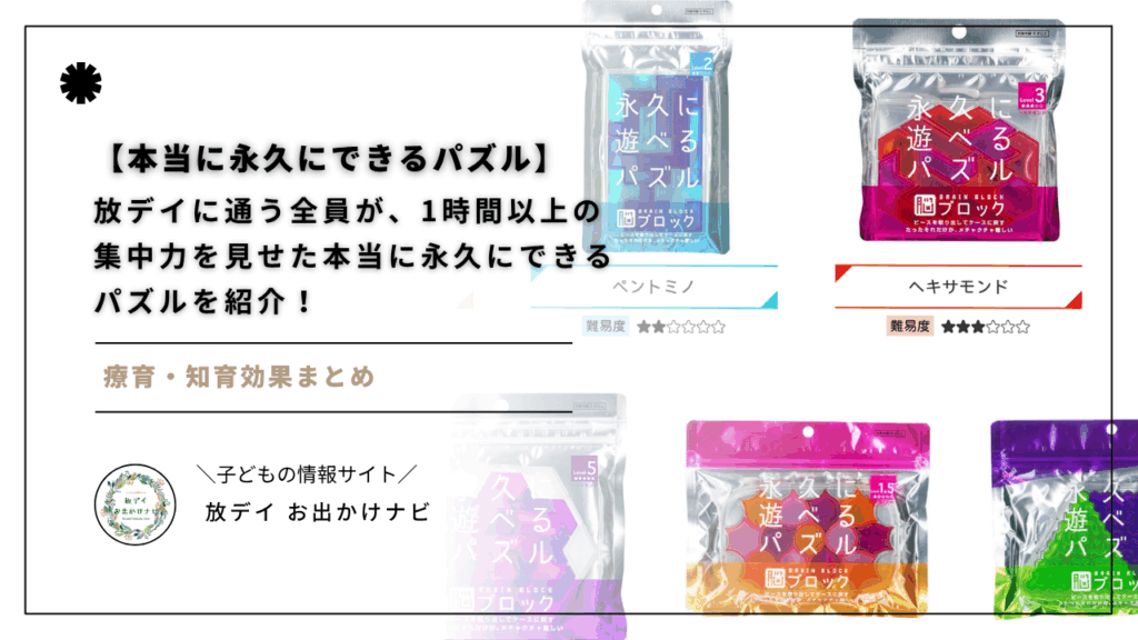 発達障害児が1時間以上集中!放デイで全員が夢中になった“永久にできるパズル”を紹介。療育・知育効果も高く、家庭でも使えるおすすめ知育玩具です。